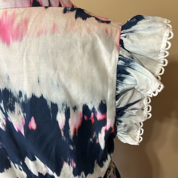 KOKO + MASON Women’s Short Sleeve Paisley Tie Dye Midi Belted Dress Sz L - Picture 6 of 11